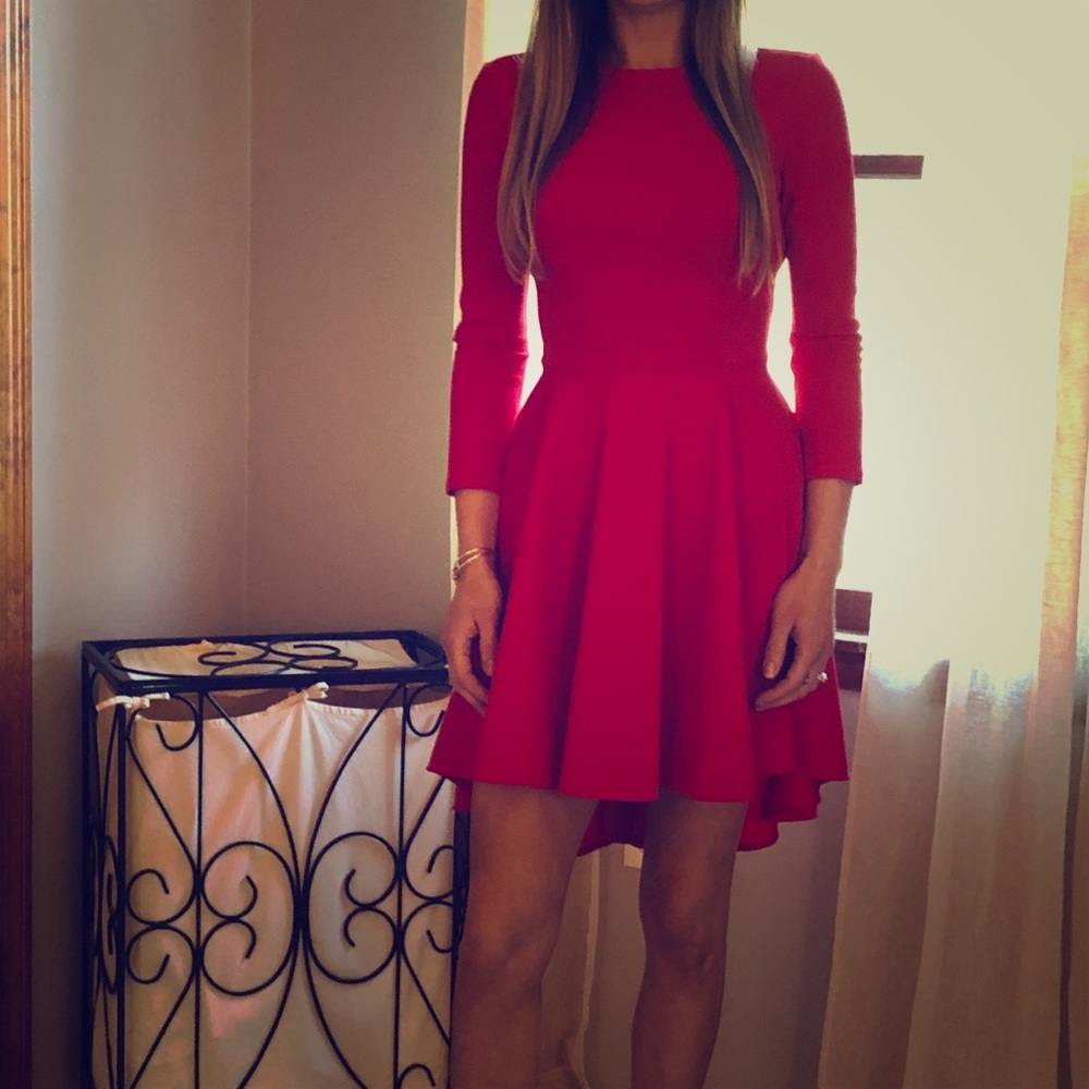 Express Red Fit & Flare Hi Low Dress